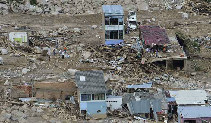 Imagem aérea mostra a destruição causada em Mocoa, Putumayo. Foto : Luis Robayo/AFP