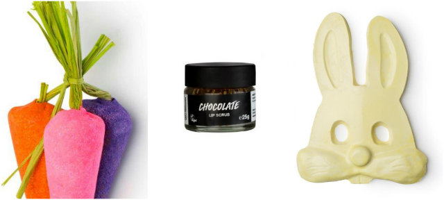 Bunch of Carrots (as cenouras) fazem espuma na banheira, o esfoliante promete lábios lisinhos e a gelatina facial Floopsy promete pele aveludada. Fotos: Lush/Divulgação