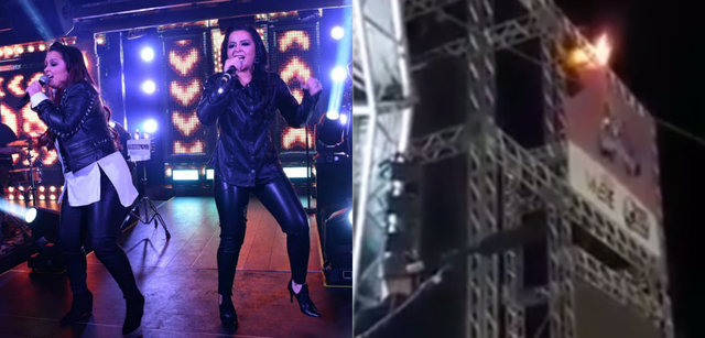 Ap&oacute;s o fogo ser controlado, a dupla prosseguiu com o show. Ningu&eacute;m ficou ferido. Foto: Instagram/Reprodu&ccedil;&atilde;o/