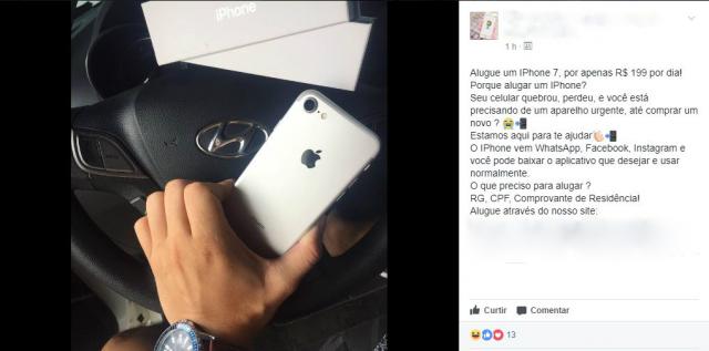 Loja anuncia aluguel de iPhones no Facebook - Foto: Reprodução/Facebook