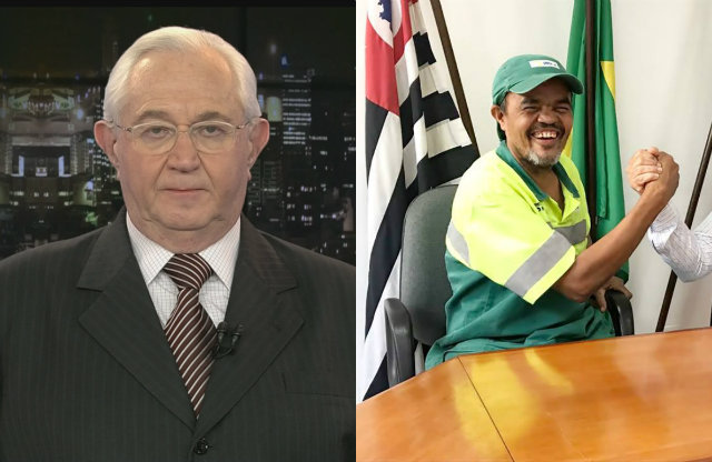 "Que merda, dois lixeiros desejando felicidades do alto das suas vassouras. O mais baixo da escala do trabalho", disse o apresentador ao vivo. Foto: Band/Divulgacao/Femaco/Cortesia/ "Que merda, dois lixeiros desejando felicidades do alto das suas vassouras. O mais baixo da escala do trabalho", disse o apresentador ao vivo. Foto: Band/Divulgacao/Femaco/Cortesia/