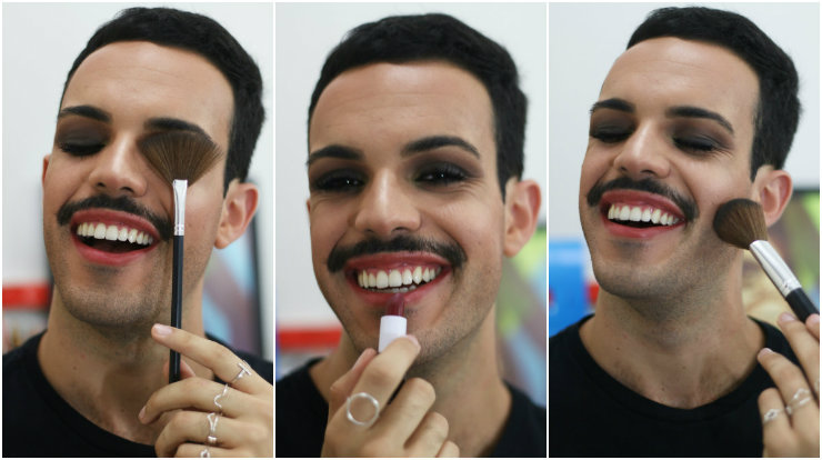 O jovem foi "construindo" seu arsenal de maquiagem por conta própria: "O primeiro produto foi uma base líquida da marca Quem Disse, Berenice?, com cobertura bem leve", ele recorda. Fotos: Gabriel Melo/Esp. DP/DA Press