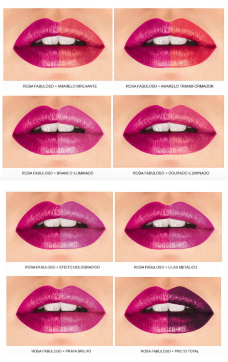 Os 20 batons de cores originais podem ser misturados aos batons transformadores para obter novos tons. Fotos: Avon/Divulgação/ Os 20 batons de cores originais podem ser misturados aos batons transformadores para obter novos tons. Fotos: Avon/Divulgação/