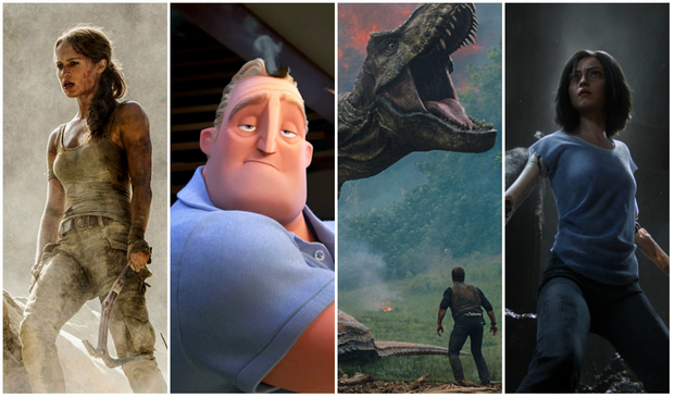 Tomb Raider, Os Incríveis 2, Jurassic World e Alita: Anjo de Combate, são alguns dos próximos blockbusters. Fotos: Warner Bros./Pixar/Paramount/Sony Pictures/Divulgação/
