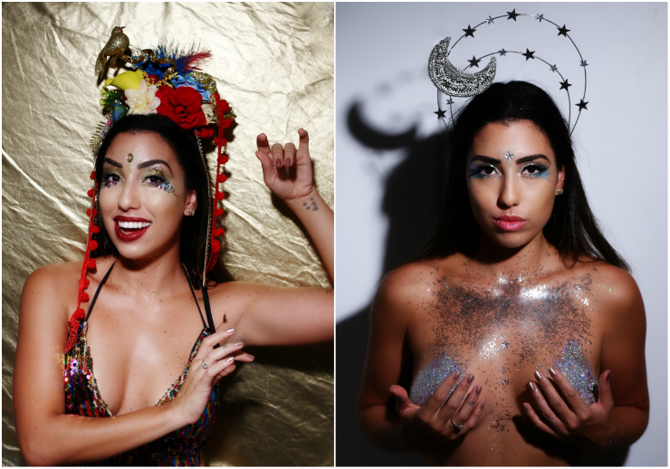 Personagens como Carmen Miranda prometem fazer sucesso na temporada, como aposta a designer Laurinha Marinho. Fotos: Paulo Higor Nunes/Divulgação