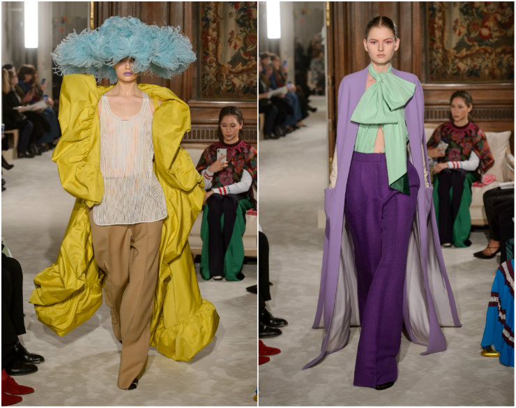 Volumes da Valentino chamaram a atenção na passarela francesa. Fotos: Getty Images/Divulgação