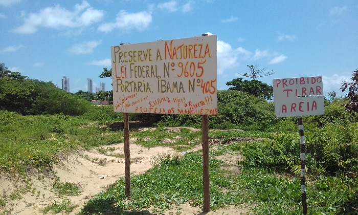 Na aus&ecirc;ncia de a&ccedil;&otilde;es eficazes do poder p&uacute;blico, comerciantes e frequentadores da Praia de Barra de Jangada se encarregaram de defender, publicamente, o manguezal e a restinga. Foto: Jailson da Paz/DP/Na aus&ecirc;ncia de a&ccedil;&otilde;es eficazes do poder p&uacute;blico, comerciantes e frequentadores da Praia de Barra de Jangada se encarregaram de defender, publicamente, o manguezal e a restinga. Foto: Jailson da Paz/DP