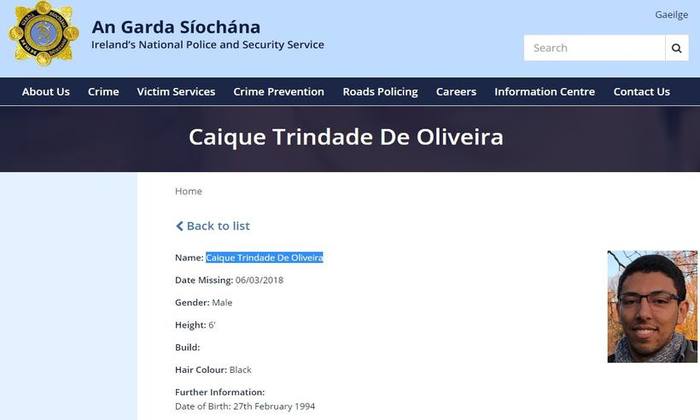 A guarda irlandesa está ajudando a procurar o jovem brasileiro. Foto: Reprodução Internet