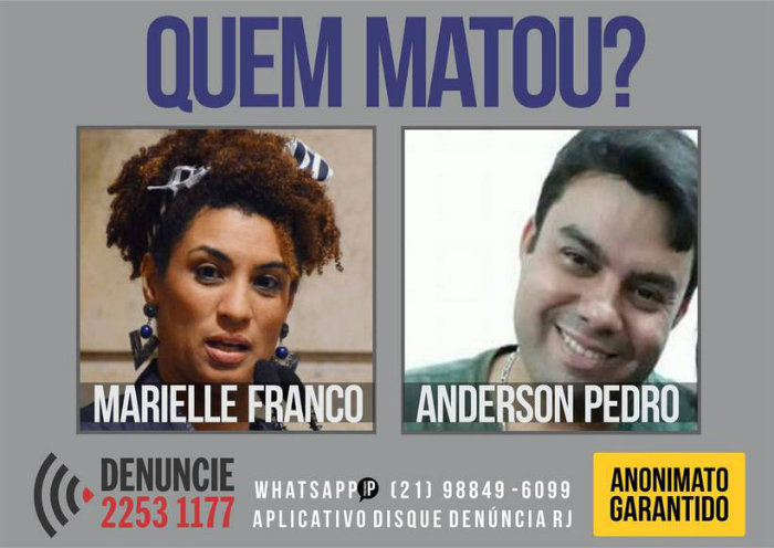 Um cartaz com as fotos de Marielle e de Anderson foi divulgado no dia seguinte ao crime. Foto: Divulga&ccedil;&atilde;o/Foto: Divulga&ccedil;&atilde;o