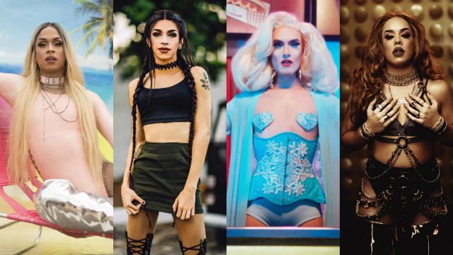 As drags s&atilde;o famosas entre o p&uacute;blico LGBT e, em passos largos, fecham contratos com gravadoras e fazem parcerias com grandes nomes da m&uacute;sica./Foto: Lia Clark, Kaya Conky, Aretuza Lovi e Gloria Groove/Divulga&ccedil;&atilde;o