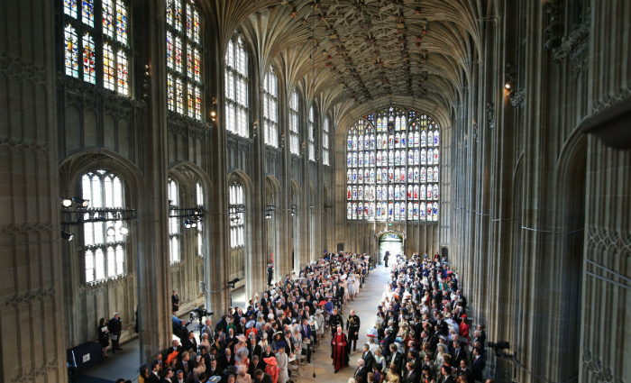 O rei Edward III escolheu a capela de Windsor como a "igreja-m&atilde;e" da ordem e a dedicou ao padroeiro da Inglaterra, S&atilde;o Jorge. Foto: Danny Lawson/POOL/AFP/