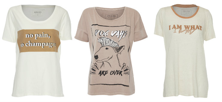 T-shirts da Shoulder são versáteis e tem mood divertido, com frases e motivos estampados. Fotos: Shoulder/Divulgação/ T-shirts da Shoulder são versáteis e tem mood divertido, com frases e motivos estampados. Fotos: Shoulder/Divulgação/