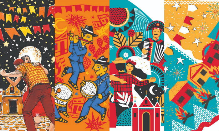 Os ilustradores Rafael Limaverde, Chico Shiko, Bel Andrade Lima e Andrea Ebert fizeram desenhos para representar os estados de Pernambuco, Paraíba, Rio Grande do Norte e Ceará. Foto: Divulgação