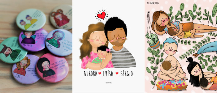 Thais Cavalcanti tem desenhos gravados em quadrinhos, canecas, bottons e almofadas. Foto: Divulgação