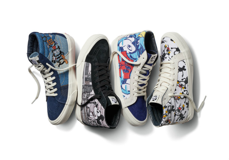 A californiana Vans produziu quatro modelos colaborativos com referências ao Mickey. Fotos: Vans/Divulgação