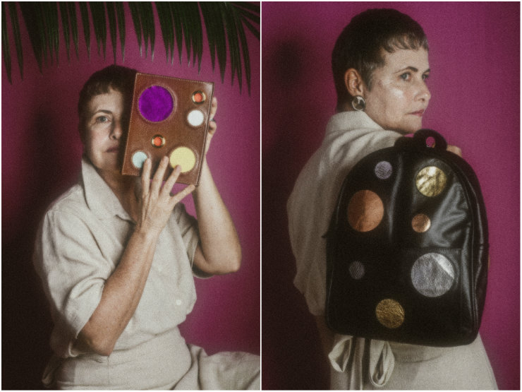 Os miolos dos cadernos podem ser repostos, enquanto as bolsas ganham versões para diferentes estilos e necessidades. Fotos: Rebeca Patricio e Fernanda Leal/Divulgação