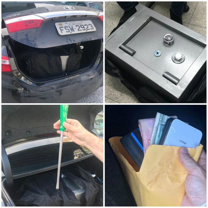 Com os suspeitos foi encontrado um cofre roubado de um apartamento nas Torres Gêmeas. Foto: Polícia Civil/divulgação/ Com os suspeitos foi encontrado um cofre roubado de um apartamento nas Torres Gêmeas. Foto: Polícia Civil/divulgação/