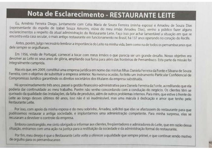 Nota de esclarecimento foi veiculada em veículos de comunicação do estado. Foto: Reprodução. 