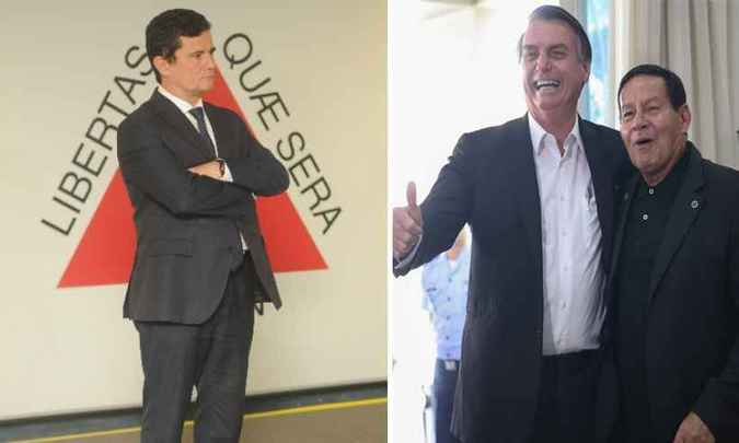 Ministro Sérgio Moro, presidente Jair Bolsonaro e o vice Hamilton Mourão. Foto: Leandro Couri/Estado de Minas e José Cruz/Agência Brasil/ Ministro Sérgio Moro, presidente Jair Bolsonaro e o vice Hamilton Mourão. Foto: Leandro Couri/Estado de Minas e José Cruz/Agência Brasil/