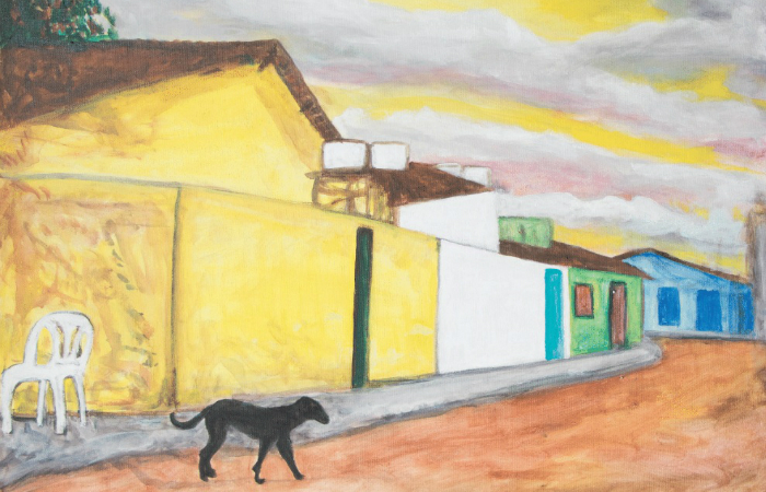 Tela Cadeira Vazia e um Cachorro. A figura do cachorro é comumente apresentada no trabalho do artista/ Tela Cadeira Vazia e um Cachorro. A figura do cachorro é comumente apresentada no trabalho do artista/