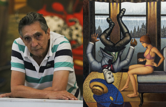 Jo&atilde;o C&acirc;mara Filho &agrave; esquerda. Tela Zembla (2014) &agrave; direita./Foto: Tarciso Augusto/Esp. DP