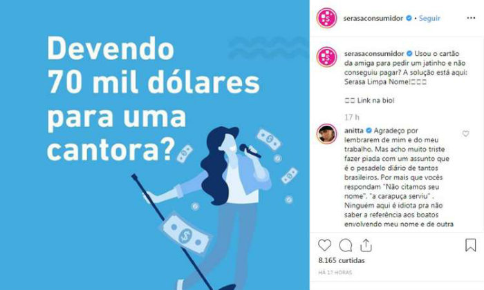 A propaganda foi veiculada nas redes sociais da Serasa Experience. Foto: Reprodução/Instagram