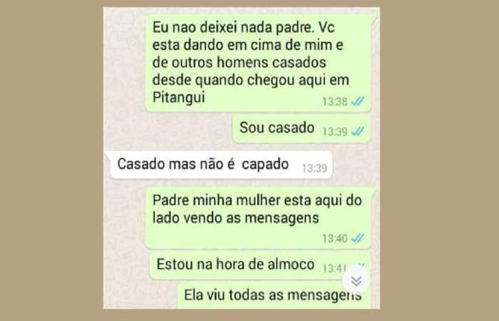 Supostas mensagens picantes trocadas entre o sacerdote e um homem casado em Pitangui, no Centro-Oeste, viralizaram nas redes sociais - Créditos: Reprodução/Redes sociais./