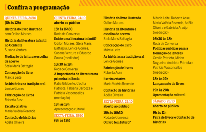 Programação da Festa da Palavra. Crédito: Arte/DP