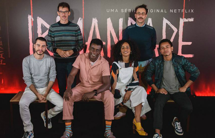 Elenco durante coletiva de Irmandade, em São Paulo