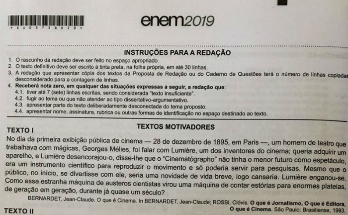 A proposta da reda&ccedil;&atilde;o vazou antes da libera&ccedil;&atilde;o dos cadernos./Foto: WhatsApp/Reprodu&ccedil;&atilde;o.