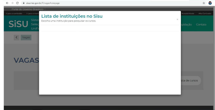 Estudante pernambucano relata que página do Sisu fica em branco./Foto: Reprodução da internet Estudante pernambucano relata que página do Sisu fica em branco./Foto: Reprodução da internet