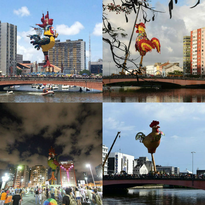 Esculturas do Galo da Madrugada de 2015 a 2018.