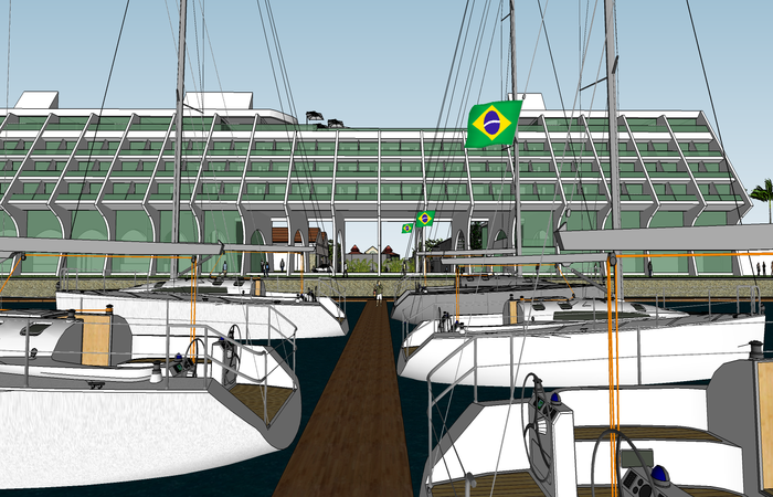 Marina com capacidade para atracar 136 barcos ficará na frente do hotel.