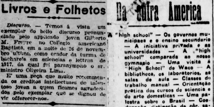 Primeira menção ao seu nome (28 de fevereiro de 1918) e crônica da série Da Outra América (31 de agosto de 1918).