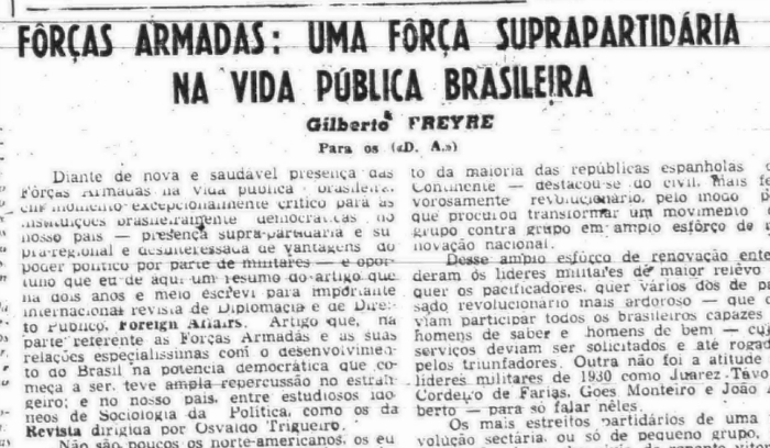Primeiro artigo após golpe militar de 1964, exaltando o novo regime (5 de abril de 1964)