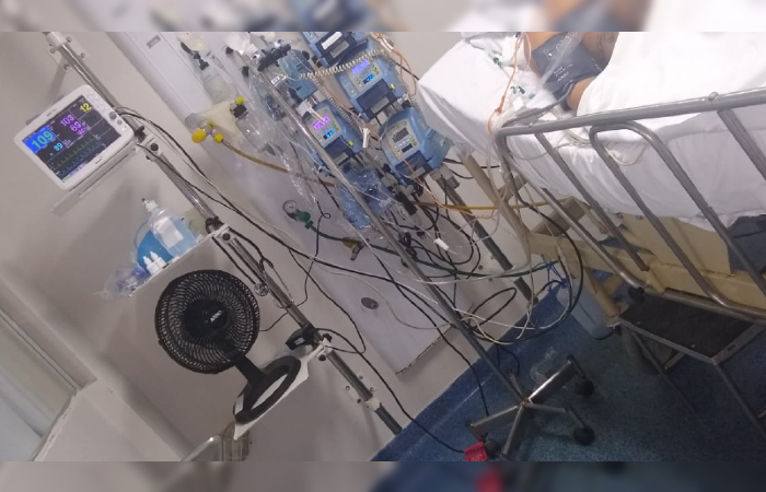 SEEPE denuncia m&aacute;s condi&ccedil;&otilde;es em hospitais estaduais, como o Correia Pican&ccedil;o, refer&ecirc;ncia para casos de infec&ccedil;&otilde;es. Sindicato alega que ar-condicionado quebrado leva pessoas a usarem ventiladores at&eacute; em UTIs./Foto: Cortesia/Whatsapp.