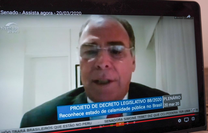/Fernando Bezerra participou da primeira sessão remota em 196 anos do Senado. Foto: Rafael Nunes/Divulgação /Fernando Bezerra participou da primeira sessão remota em 196 anos do Senado. Foto: Rafael Nunes/Divulgação