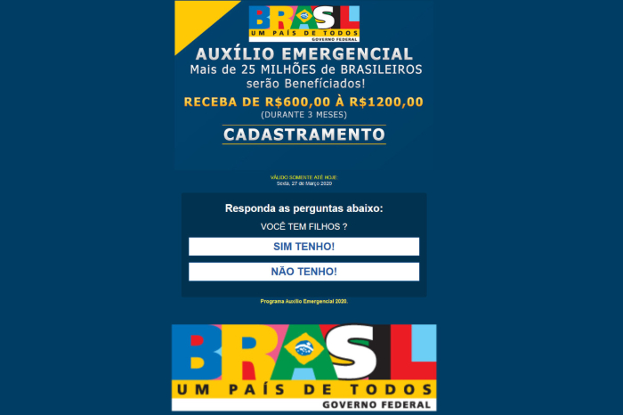 Golpe promete até R$ 1,2 mil para quem preencher dados em link malicioso./Foto: Reprodução/Whatsapp. Golpe promete até R$ 1,2 mil para quem preencher dados em link malicioso./Foto: Reprodução/Whatsapp.