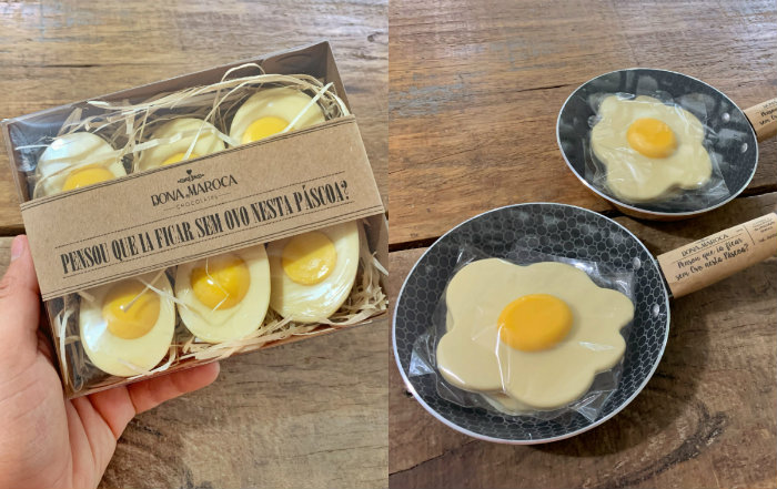 A Dona Maroca criou linha divertida de ovinhos de chocolate na frigideira e a bandeja de ovos