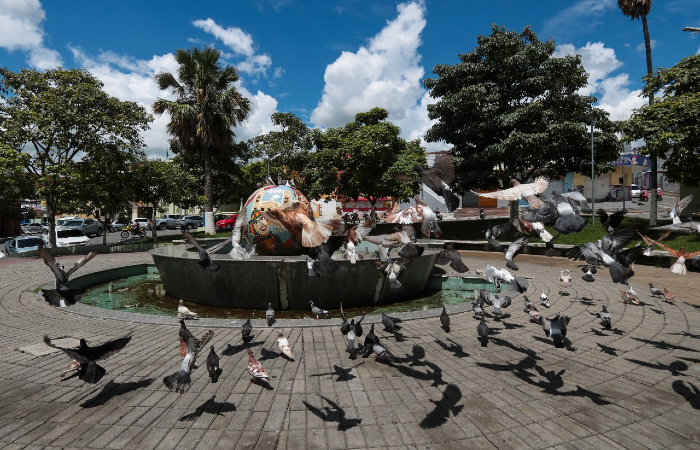 Na Praça Duque de Caxias, no Centro, a única aglomeração era de pombos.