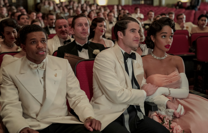 Achie Coleman (Jeremy Pope), Raymond Ansley (Darren Criss) e Camille Washington (Laura Harrier) em cena da série Hollywood./Foto: Netflix/Divulgação