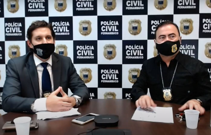 Delegado Ramon Teixeira e o perito André Amaral, durante coletiva virtual sobre o caso, nesta quarta (1).