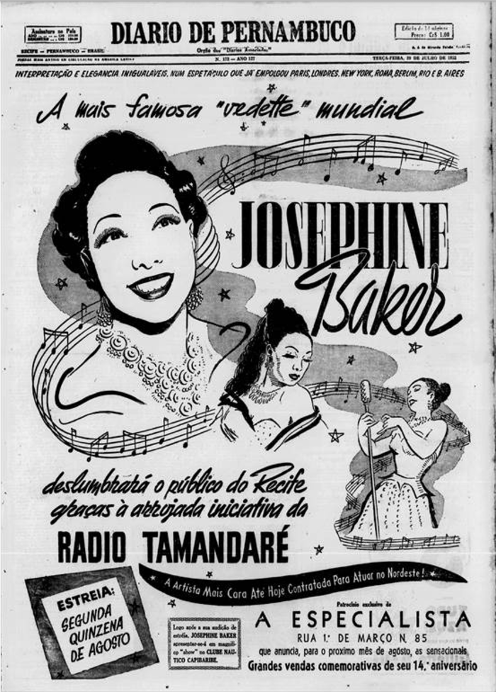 Capa com anúncio sobre show em 28 de julho de 1952