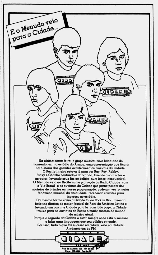 Anúncio da Rádio Cidade em 3 de março de 1985