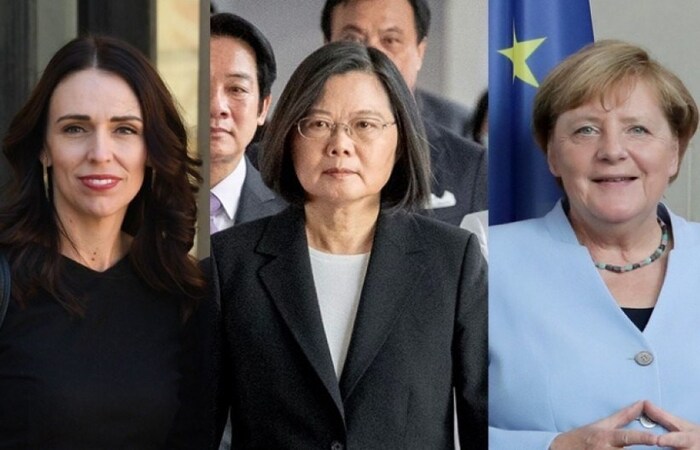 A primeira-ministra da Nova Zelândia, Jacinda Ardern; a presidente de Taiwan, Tsai Ing-Wen e a primeira-ministra alemã, Angela Merkel./FOTO: AFP A primeira-ministra da Nova Zelândia, Jacinda Ardern; a presidente de Taiwan, Tsai Ing-Wen e a primeira-ministra alemã, Angela Merkel./FOTO: AFP
