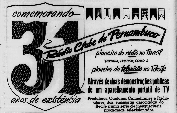 Anúncio da exibição de TV no aniversário da Rádio CLube, publicado 18 de outubro de 1954