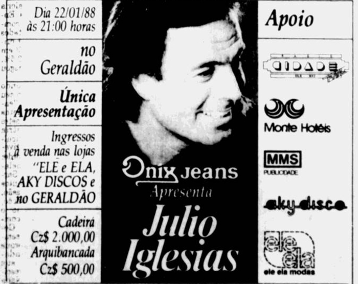 Anúncio da venda de ingressos para o show de Julio Iglesias no Recife