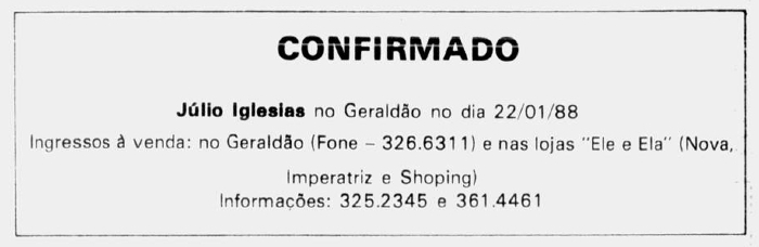 Anúncio da confirmação para o show de Julio Iglesias no Recife