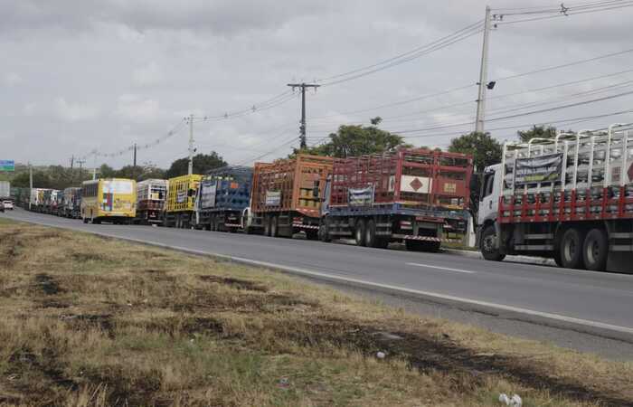 Cerca de 100 caminhões ficaram parados na BR-101, em Jaboatão dos Guararapes./Foto: ABBC Comunicação/Divulgação