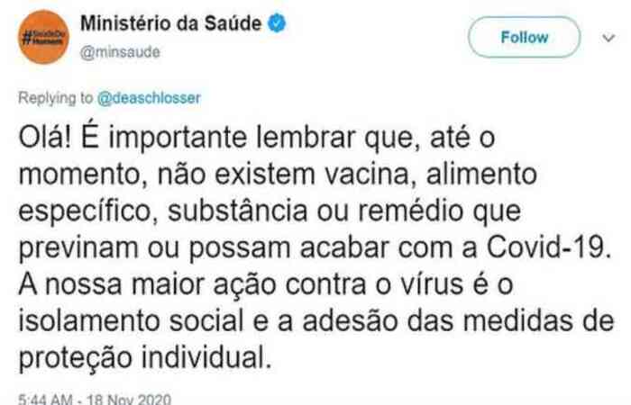 /Foto: Reprodução/Twitter Ministério da Saúde @minsaude /Foto: Reprodução/Twitter Ministério da Saúde @minsaude